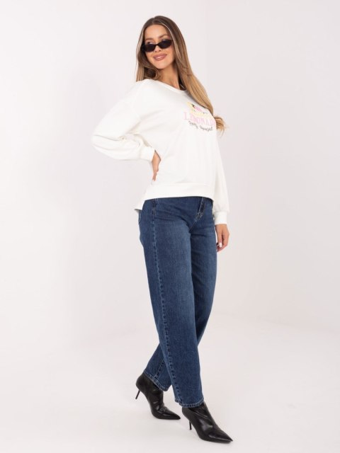 modna bluza damska oversize ecru z haftem i napisem casual