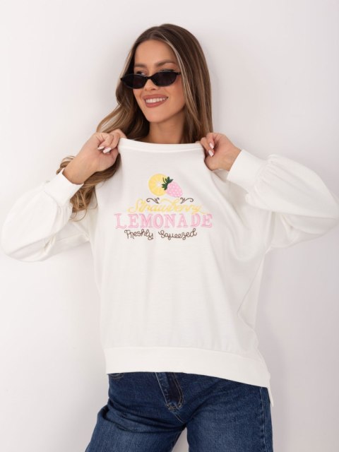 ecru bluza damska streetwear casual z napisami i luźnym krojem