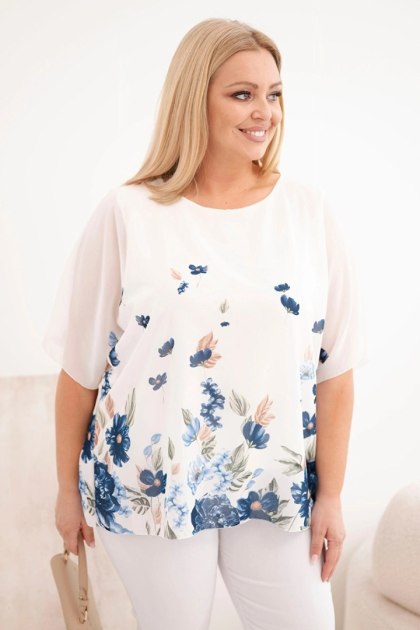 Bluzka Damska Plus Size Kwiatowa Niebieska Oversize