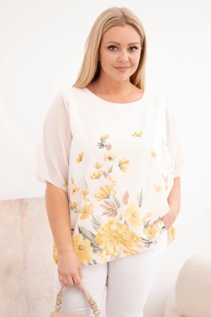 Bluzka Damska Plus Size Kwiatowa Żółta Oversize