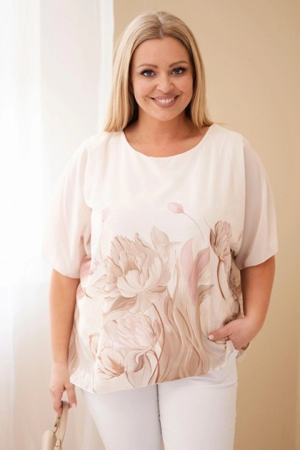 Bluzka Damska Plus Size Kwiatowa Camelowa Oversize