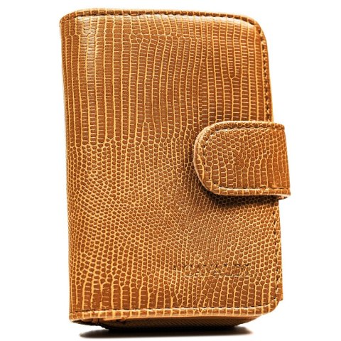 Brązowy portfel damski ze skóry ekologicznej z tłoczonym wzorem skóry krokodyla - 4U Cavaldi