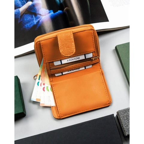 Brązowy portfel damski ze skóry ekologicznej z tłoczonym wzorem skóry krokodyla - 4U Cavaldi