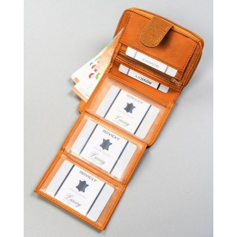 Brązowy portfel damski ze skóry ekologicznej z tłoczonym wzorem skóry krokodyla - 4U Cavaldi