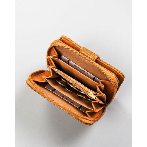 Brązowy portfel damski ze skóry ekologicznej z tłoczonym wzorem skóry krokodyla - 4U Cavaldi