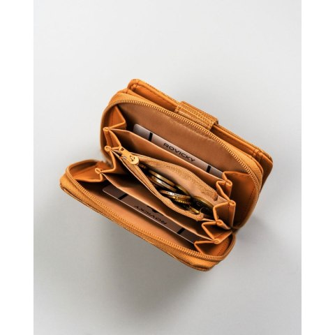 Brązowy portfel damski ze skóry ekologicznej z tłoczonym wzorem skóry krokodyla - 4U Cavaldi