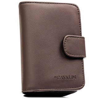 Brązowy portfel damski ze skóry ekologicznej zamykany na zatrzask i suwak - 4U Cavaldi