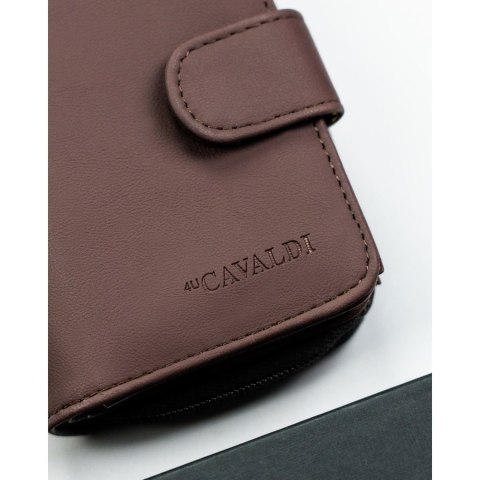 Brązowy portfel damski ze skóry ekologicznej zamykany na zatrzask i suwak - 4U Cavaldi