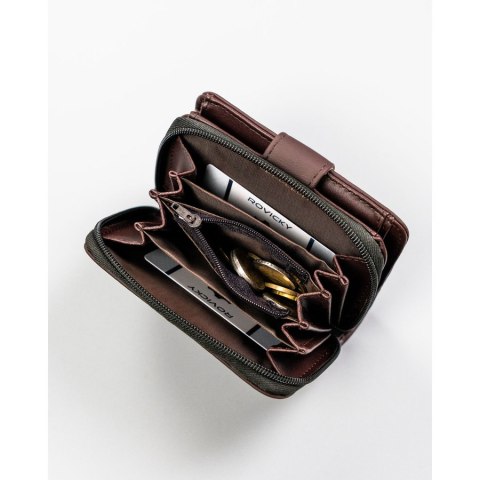 Brązowy portfel damski ze skóry ekologicznej zamykany na zatrzask i suwak - 4U Cavaldi