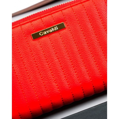Czerwony portfel damski w typie piórnika wykonany ze skóry ekologicznej, zamykany na zatrzask i suwak - 4U Cavaldi