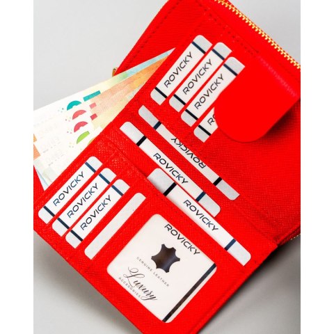 Czerwony portfel damski w typie piórnika wykonany ze skóry ekologicznej, zamykany na zatrzask i suwak - 4U Cavaldi