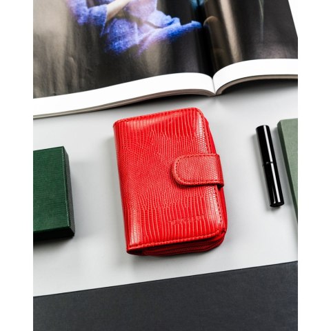 Czerwony portfel damski ze skóry ekologicznej z tłoczonym wzorem skóry krokodyla - 4U Cavaldi