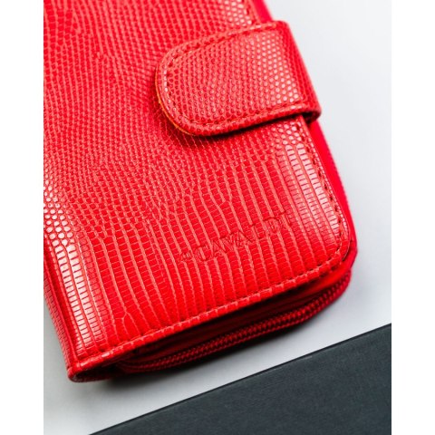 Czerwony portfel damski ze skóry ekologicznej z tłoczonym wzorem skóry krokodyla - 4U Cavaldi