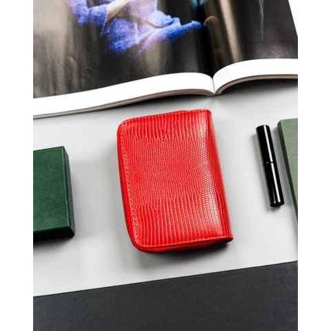 Czerwony portfel damski ze skóry ekologicznej z tłoczonym wzorem skóry krokodyla - 4U Cavaldi