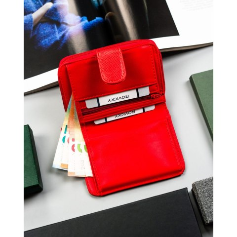 Czerwony portfel damski ze skóry ekologicznej z tłoczonym wzorem skóry krokodyla - 4U Cavaldi