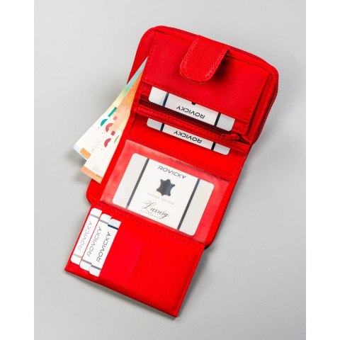 Czerwony portfel damski ze skóry ekologicznej z tłoczonym wzorem skóry krokodyla - 4U Cavaldi