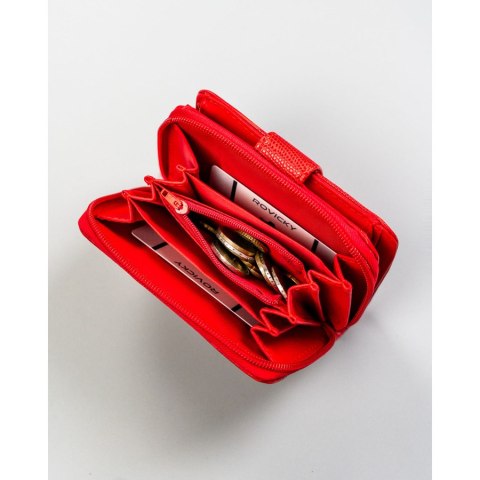 Czerwony portfel damski ze skóry ekologicznej z tłoczonym wzorem skóry krokodyla - 4U Cavaldi