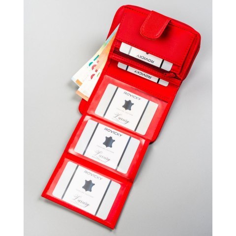 Czerwony portfel damski ze skóry ekologicznej z tłoczonym wzorem skóry krokodyla - 4U Cavaldi