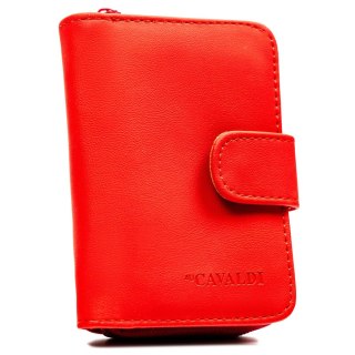 Czerwony portfel damski ze skóry ekologicznej zamykany na zatrzask i suwak - 4U Cavaldi