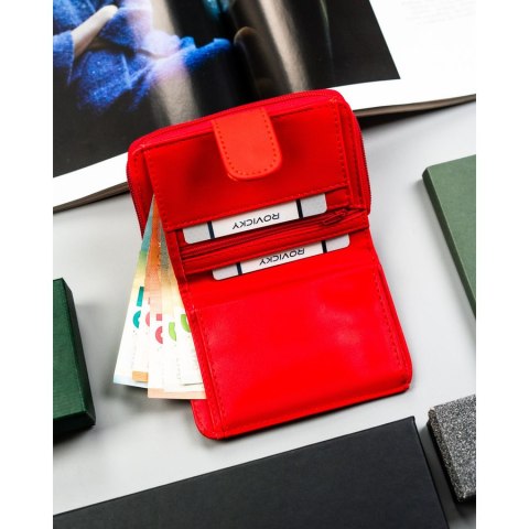 Czerwony portfel damski ze skóry ekologicznej zamykany na zatrzask i suwak - 4U Cavaldi