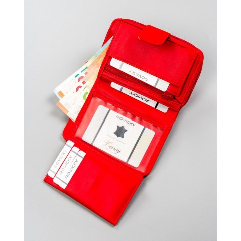 Czerwony portfel damski ze skóry ekologicznej zamykany na zatrzask i suwak - 4U Cavaldi