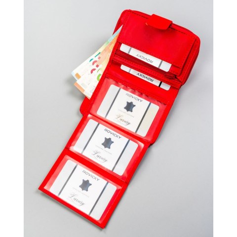 Czerwony portfel damski ze skóry ekologicznej zamykany na zatrzask i suwak - 4U Cavaldi