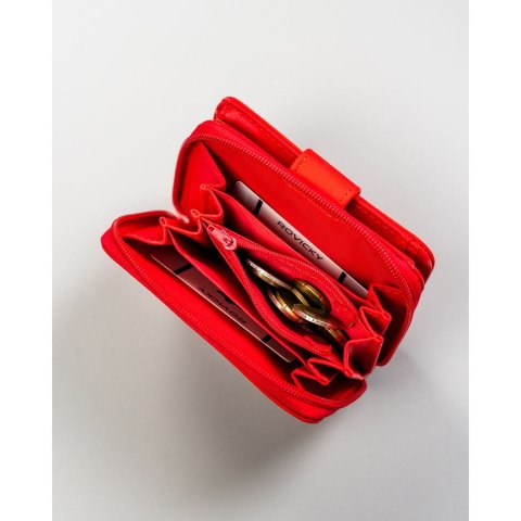 Czerwony portfel damski ze skóry ekologicznej zamykany na zatrzask i suwak - 4U Cavaldi