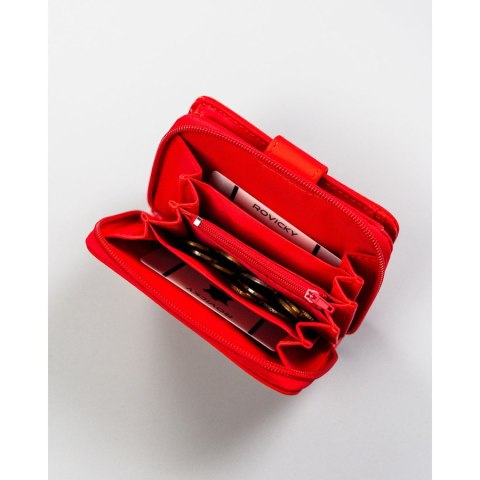 Czerwony portfel damski ze skóry ekologicznej zamykany na zatrzask i suwak - 4U Cavaldi