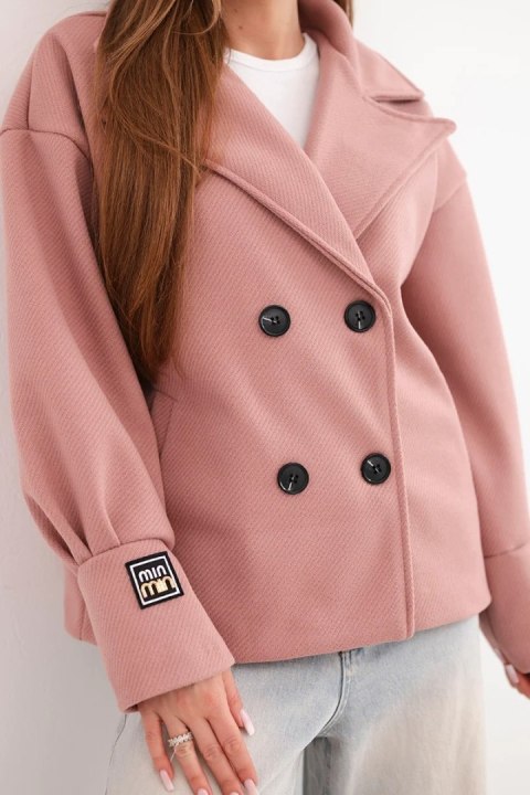 Kurtka damska krótka dwurzędowa z kołnierzem ciemno różowa