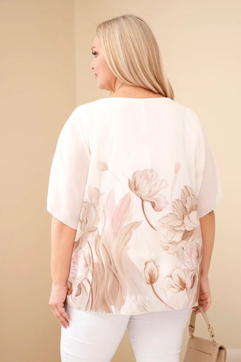 Bluzka Damska Plus Size Kwiatowa Camelowa Oversize