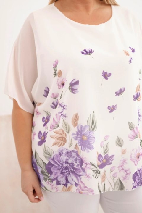 Bluzka Damska Plus Size Kwiatowa Fioletowa Oversize
