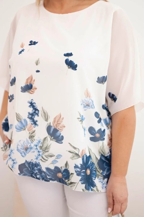 Bluzka Damska Plus Size Kwiatowa Niebieska Oversize