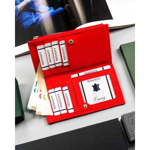 Duży portfel damski wykonany ze skóry ekologicznej w czerwonym kolorze - 4U Cavaldi