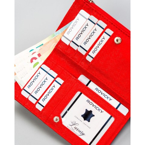 Duży portfel damski wykonany ze skóry ekologicznej w czerwonym kolorze - 4U Cavaldi