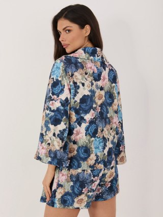 Ciemnoniebieska marynarka damska w kwiaty z rękawem 3/4 – Italy Moda