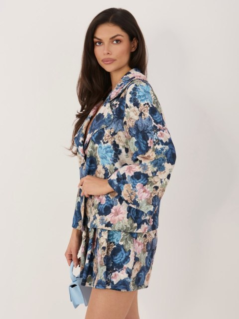 damska marynarka w kwiaty granatowa casual elegancka