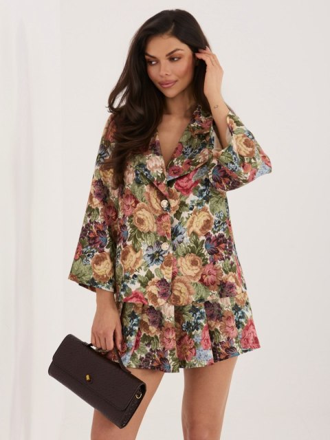 zielona marynarka damska w kwiaty elegancka rękaw 3/4