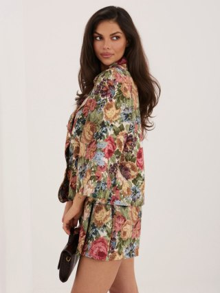 Zielona marynarka damska w kwiaty z rękawem 3/4 – Italy Moda