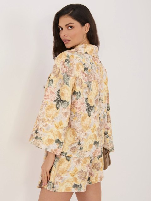 modny żakiet damski żółty w kwiaty styl elegancki