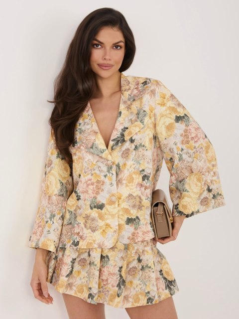 żółta marynarka damska w kwiaty elegancka rękaw 3/4