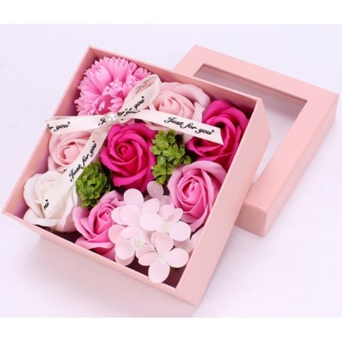Bukiet zapachowych kwiatów mydlanych w ozdobnym pudełku, flower box BUK02R