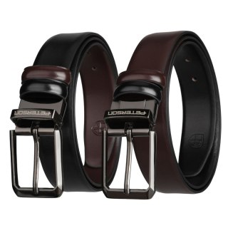 Dwustronny pasek męski w czarnym i ciemnobrązowym kolorze z obrotową klamrą - Peterson