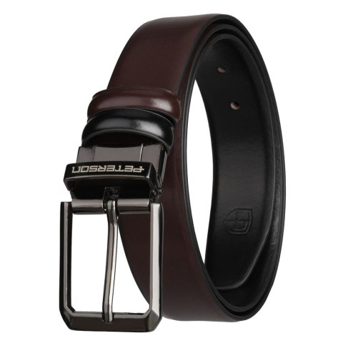Dwustronny pasek męski w czarnym i ciemnobrązowym kolorze z obrotową klamrą - Peterson