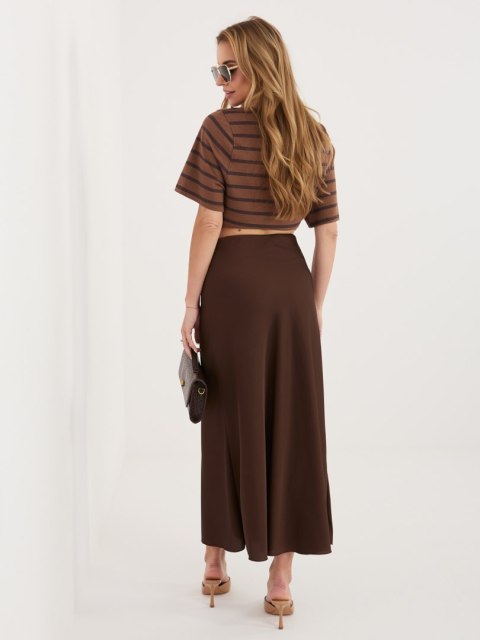 Brązowa Satynowa Spódnica o Kroju Syrenki ITALY MODA
