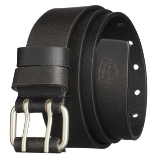 Czarny pasek męski ze skóry naturalnej z klasyczną, srebrną, podwójną klamrą - Peterson