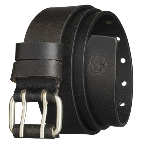 Czarny pasek męski ze skóry naturalnej z klasyczną, srebrną, podwójną klamrą - Peterson