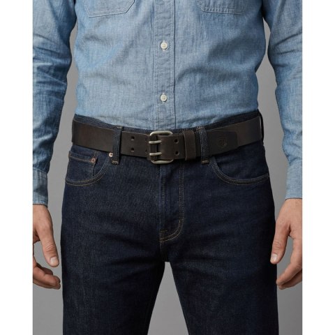 Czarny pasek męski ze skóry naturalnej z klasyczną, srebrną, podwójną klamrą - Peterson