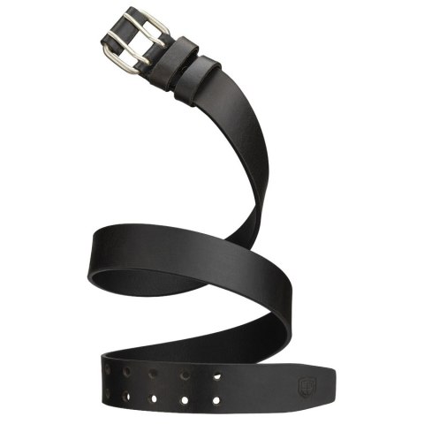 Czarny pasek męski ze skóry naturalnej z klasyczną, srebrną, podwójną klamrą - Peterson