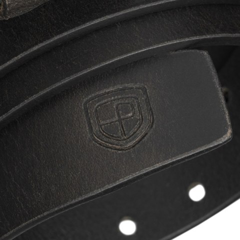 Czarny pasek męski ze skóry naturalnej z klasyczną, srebrną, podwójną klamrą - Peterson