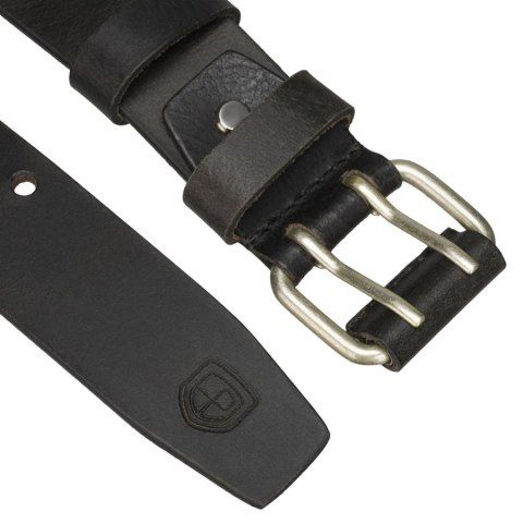 Czarny pasek męski ze skóry naturalnej z klasyczną, srebrną, podwójną klamrą - Peterson